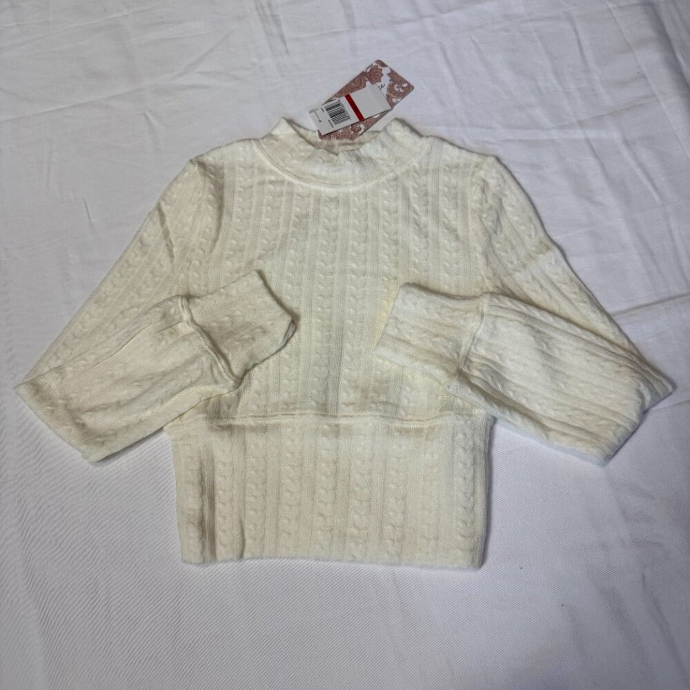 Band of the Free Ivory Cable Knit Mock Neck Sweater | Textured Cropped Pullover